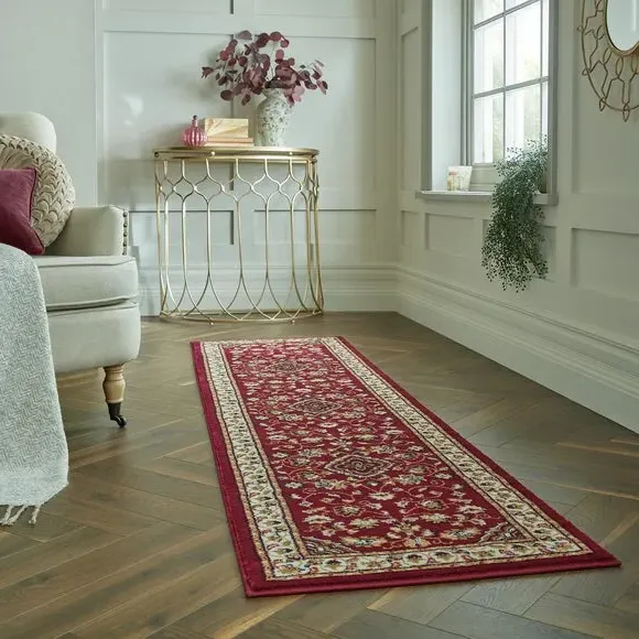 Runner Rug with Border Design - Red, Polypropylene