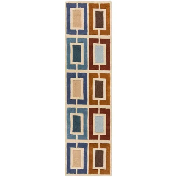 Runner Rug with Carved Details - Blue, Wool