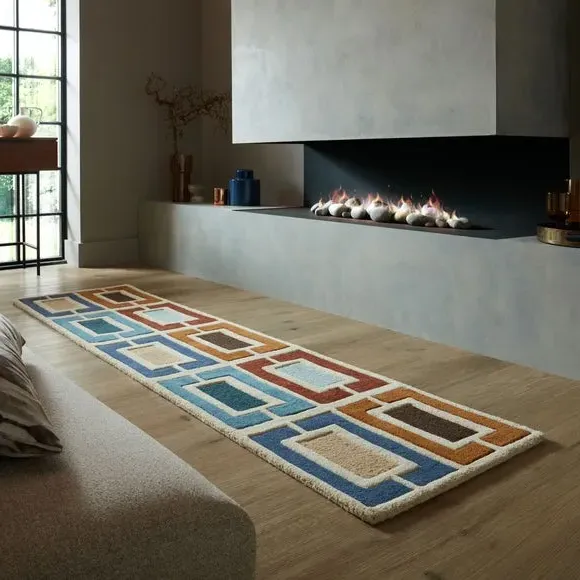 Runner Rug with Carved Details - Blue, Wool image