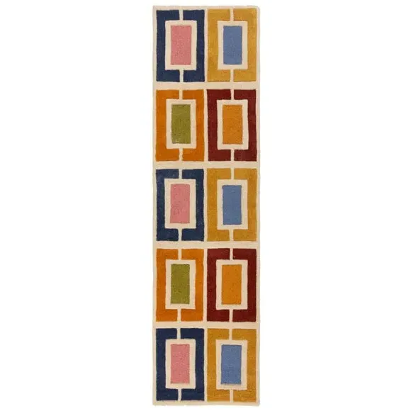 Runner Rug with Carved Details - Multicolour, Wool