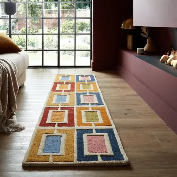 Runner Rug with Carved Details - Multicolour, Wool