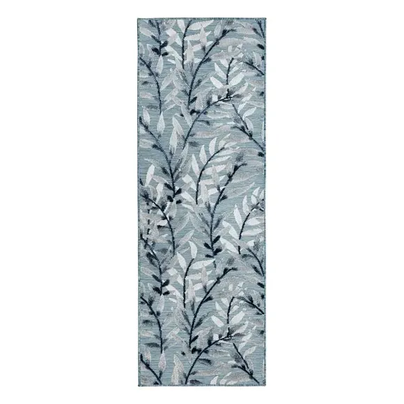 Runner Rug with Floral Design - Blue, Velvet