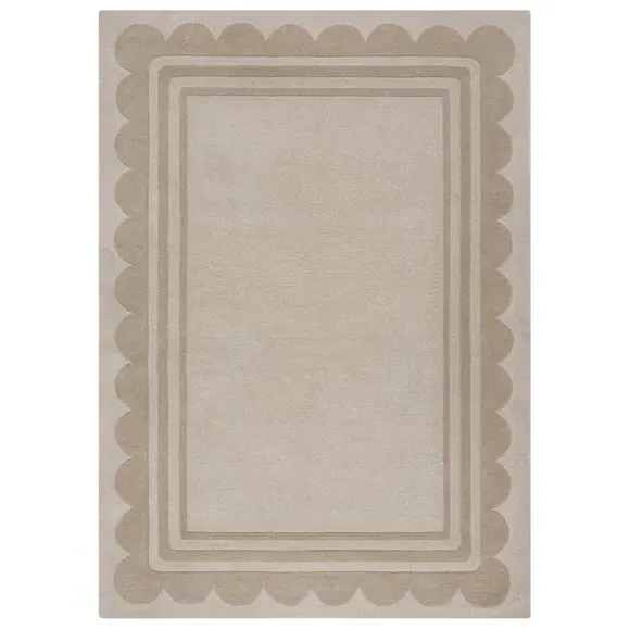 Scallop Border Rug Hand Carved - Natural, Wool