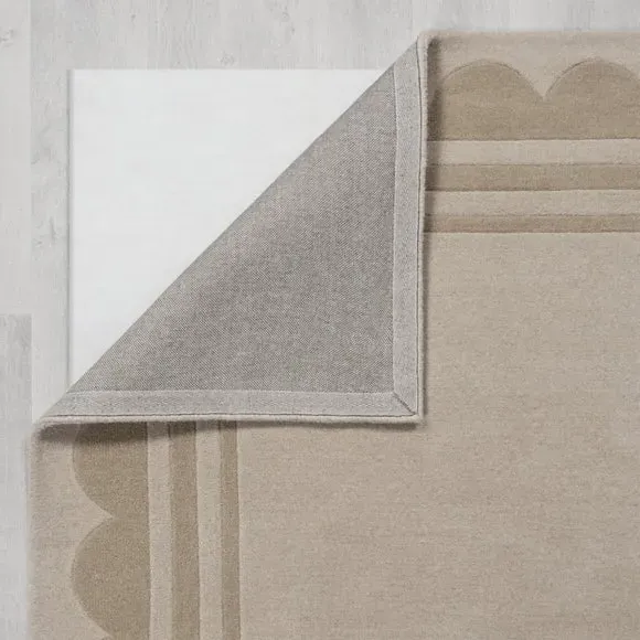 Scallop Border Rug Hand Carved - Natural, Wool