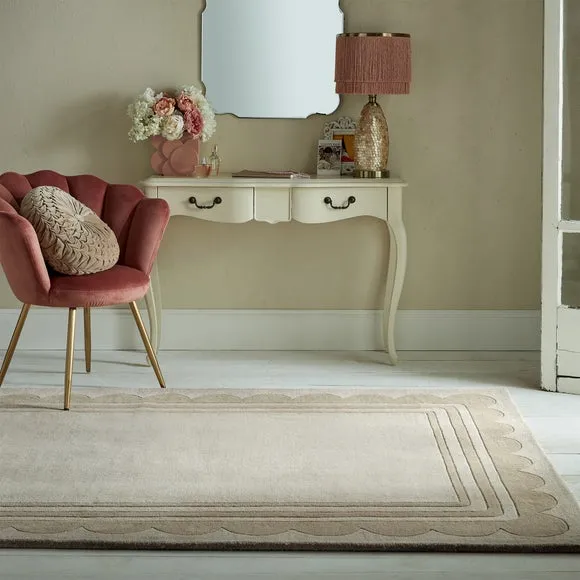 Scallop Border Rug Hand Carved - Natural, Wool image