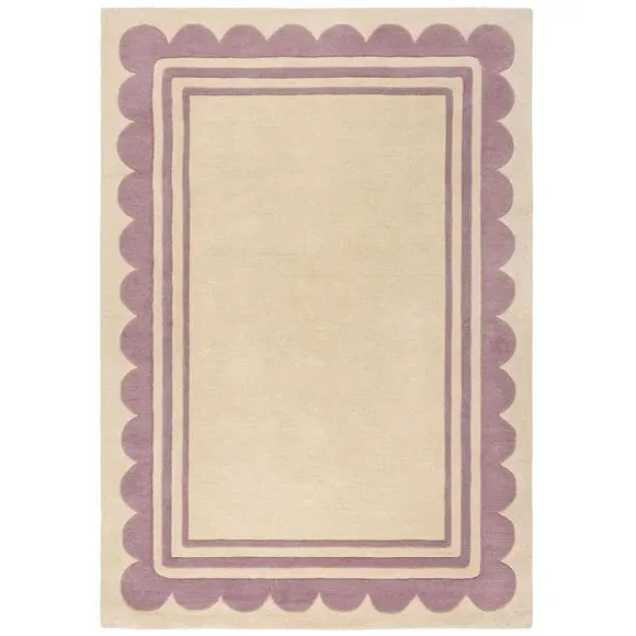 Scallop Border Rug Hand Carved - Purple, Wool