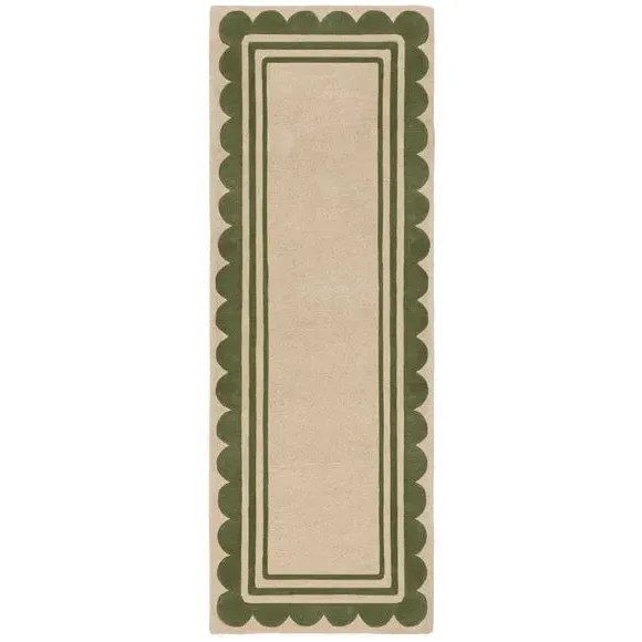 Scallop Border Wool Runner - Green, Wool