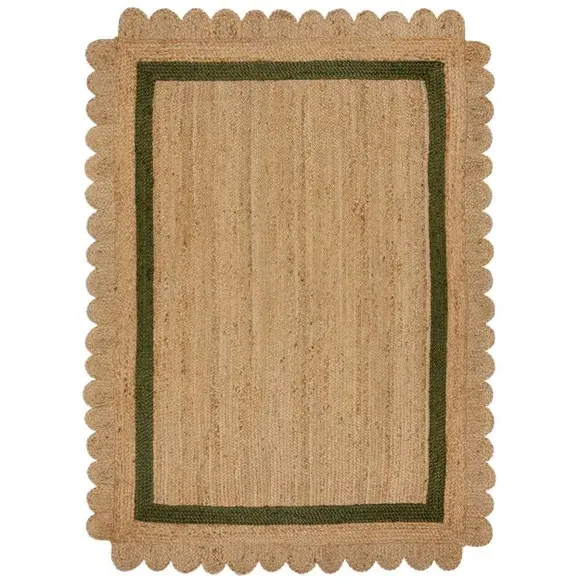 Scalloped Edge Rug - Green, Jute