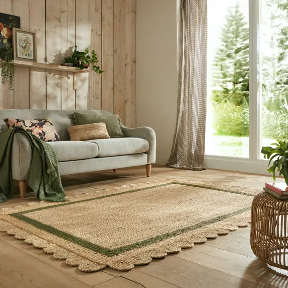 Scalloped Edge Rug - Green, Jute
