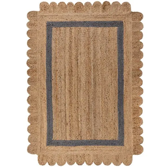 Scalloped Edge Rug - Grey, Jute
