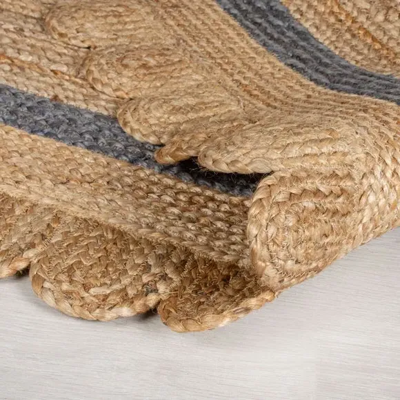 Scalloped Edge Rug - Grey, Jute