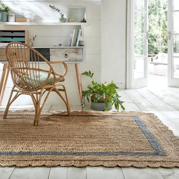 Scalloped Edge Rug - Grey, Jute