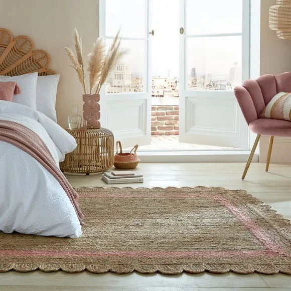 Scalloped Edge Rug - Pink, Jute
