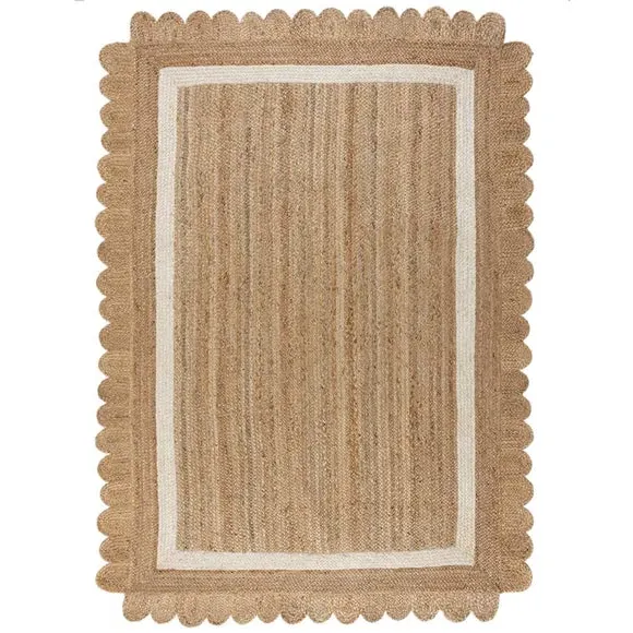 Scalloped Edge Rug - White, Jute