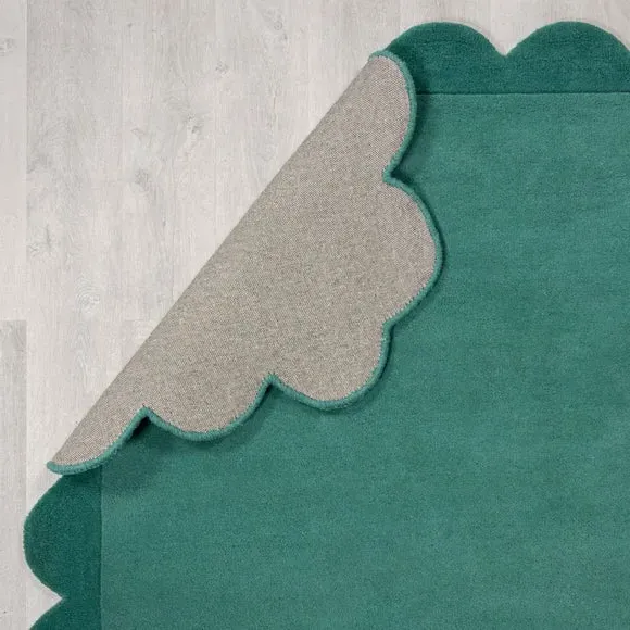 Scalloped Runner Rug - Aqua, Wool