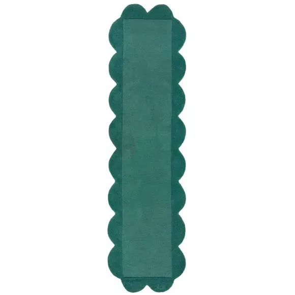 Scalloped Runner Rug - Aqua, Wool