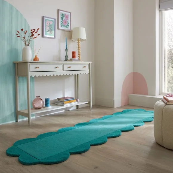 Scalloped Runner Rug - Aqua, Wool image