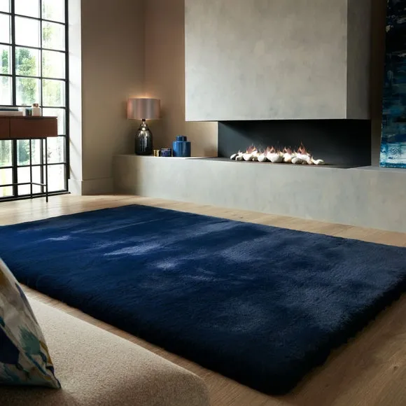 Shaggy Faux Fur Rug - Navy Blue, Polyester