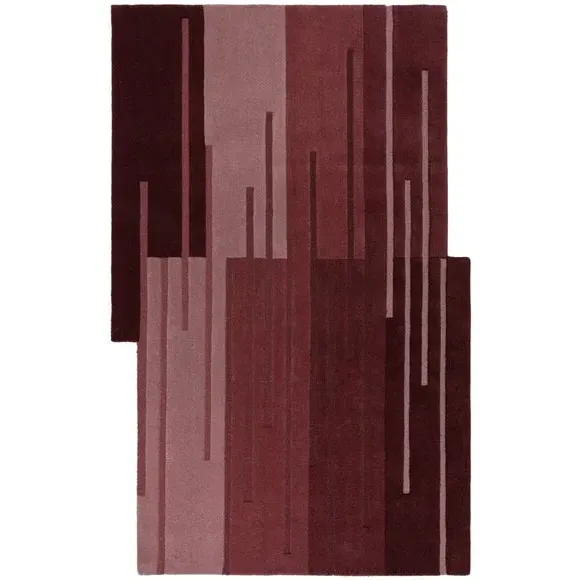Shaped Wool Rug with Ombre - Red, Hand Crafted