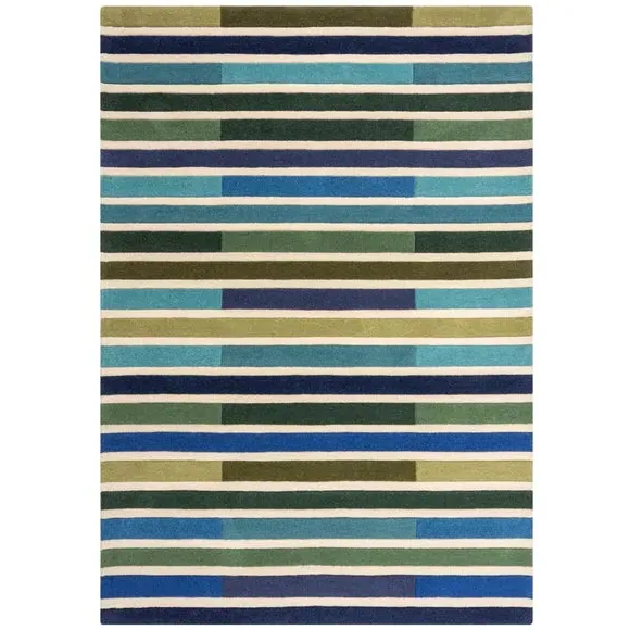 Striped Area Rug Hand Tufted - Green, Wool