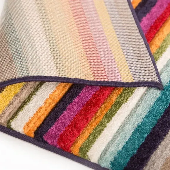 Striped Rug Hand Carved - Multi-Colour, Polypropylene