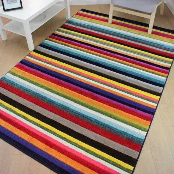 Striped Rug Hand Carved - Multi-Colour, Polypropylene image