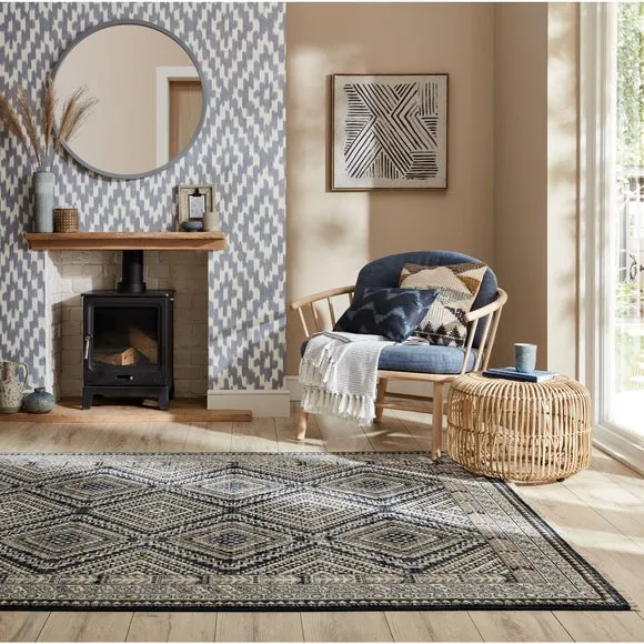Traditional Rug with Fringe - Blue, Polypropylene image