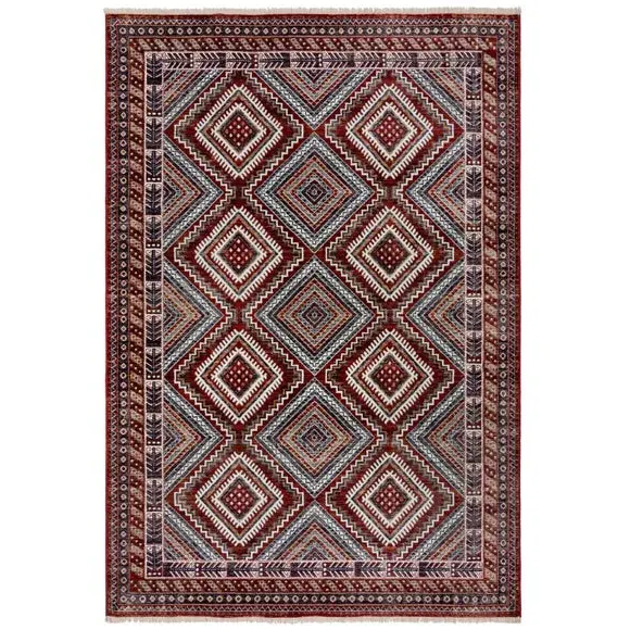 Traditional Rug with Fringe - Red, Polypropylene