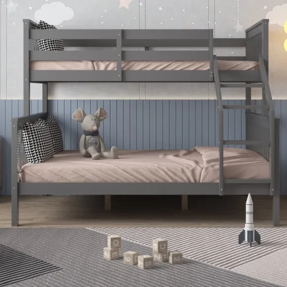 Triple Bunk Bed Frame with Storage - Grey