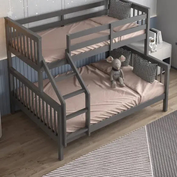 Triple Bunk Bed Frame with Storage - Grey