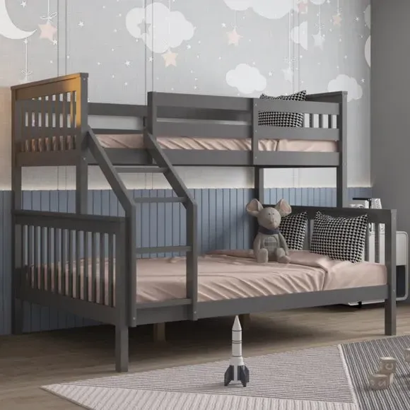 Triple Bunk Bed Frame with Storage - Grey