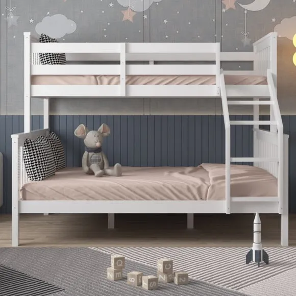 Triple Bunk Bed Frame with Storage - White