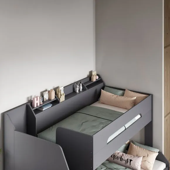 Triple Bunk Bed with Staircase Storage - Grey
