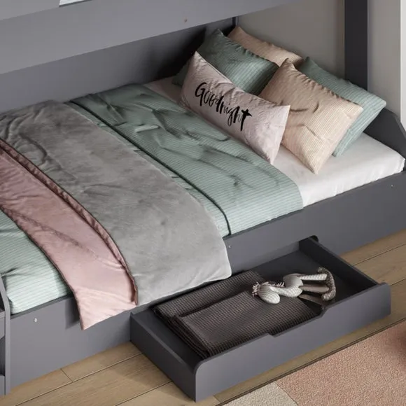 Triple Bunk Bed with Staircase Storage - Grey
