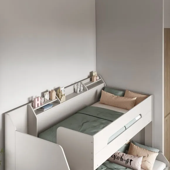 Triple Bunk Bed with Staircase Storage - White