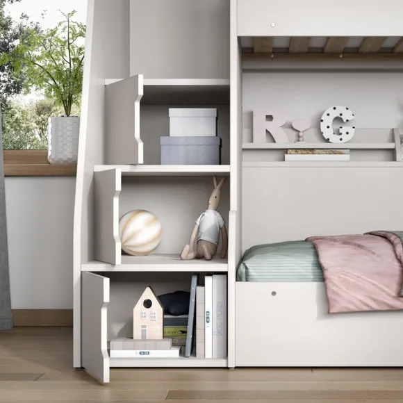 Triple Bunk Bed with Staircase Storage - White