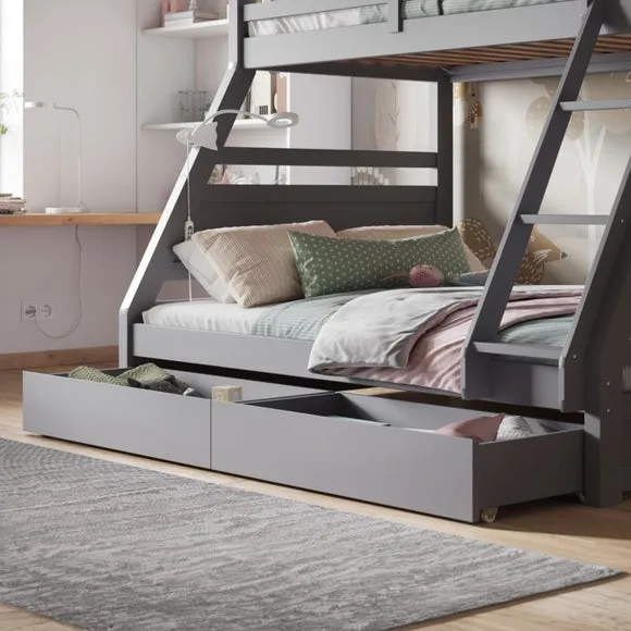Triple Bunk Bed with Storage - Grey