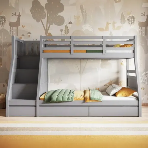 Triple Bunk Bed with Storage - Grey