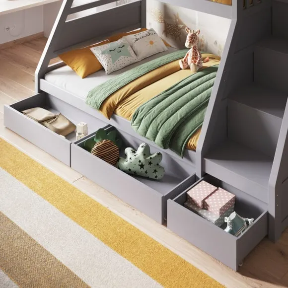 Triple Bunk Bed with Storage - Grey