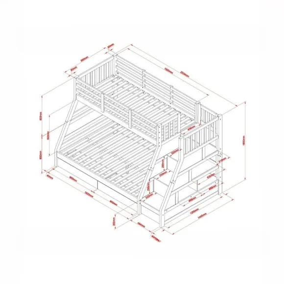 Triple Bunk Bed with Storage - Grey