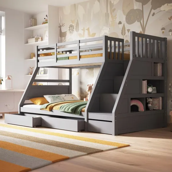 Triple Bunk Bed with Storage - Grey image