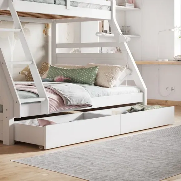 Triple Bunk Bed with Storage - White