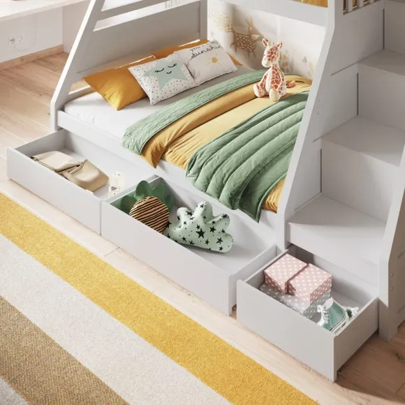 Triple Bunk Bed with Storage - White