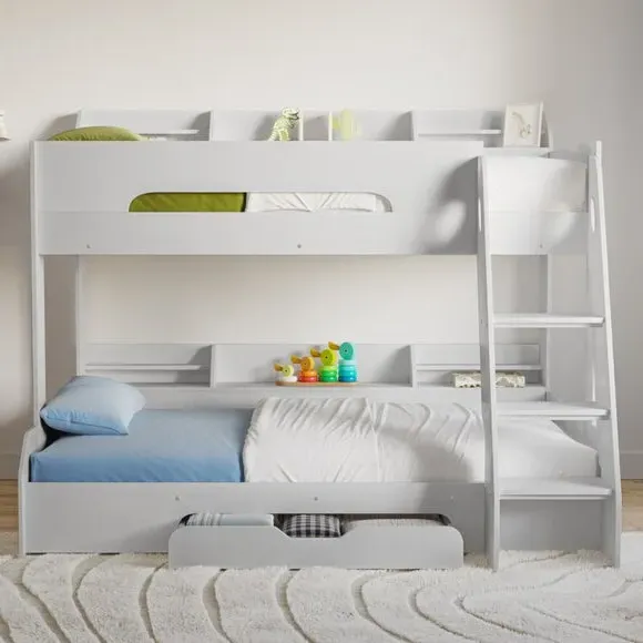 Triple Bunk Bed with Storage - White
