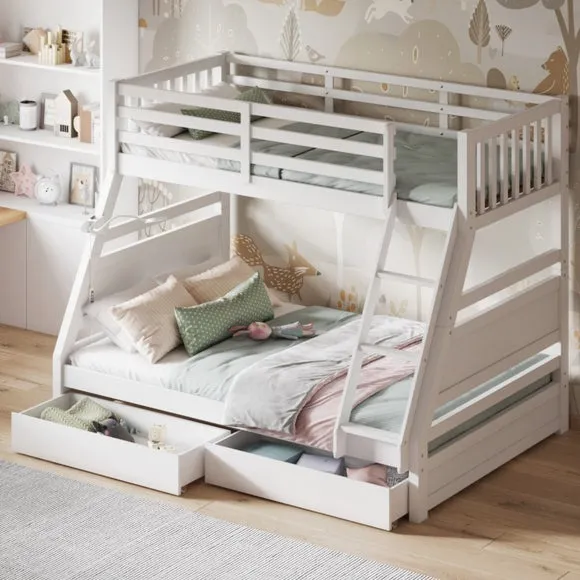 Triple Bunk Bed with Storage - White