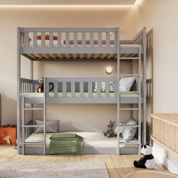 Triple High Bunk Bed Frame - Grey, Pine