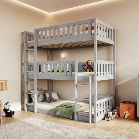 Triple High Bunk Bed Frame - Grey, Pine image
