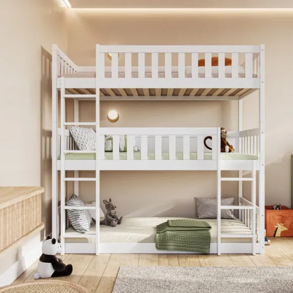 Triple High Bunk Bed Frame - White, Pine