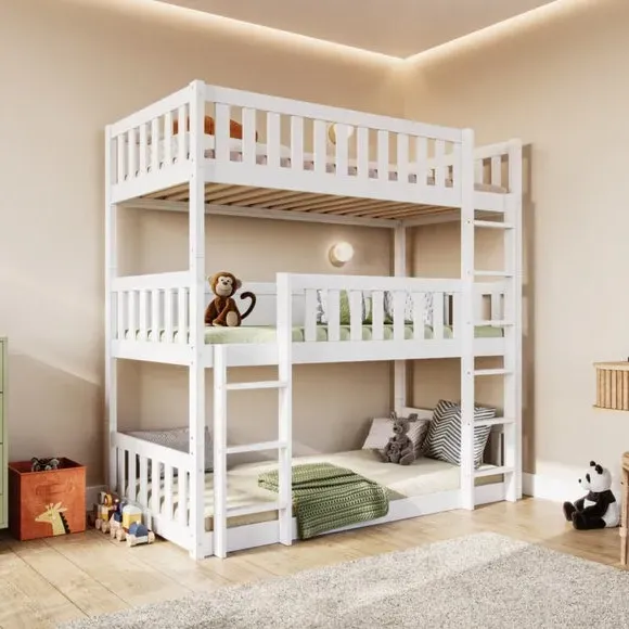 Triple High Bunk Bed Frame - White, Pine