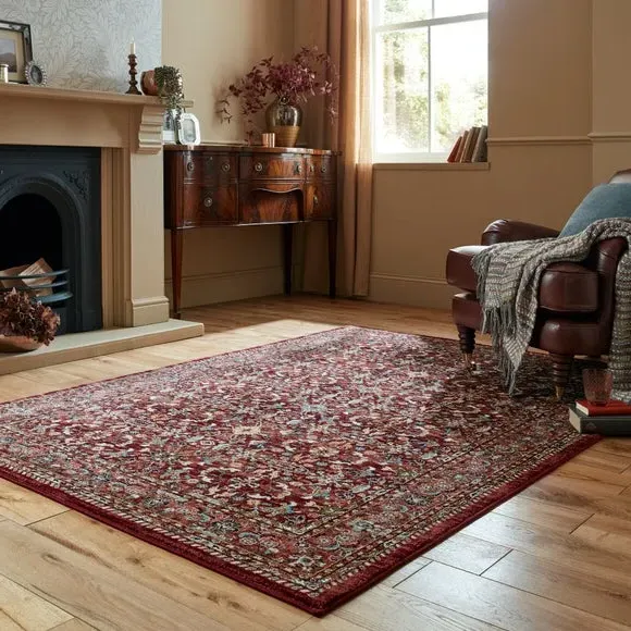 Vintage Patterned Rug - Red, Polypropylene